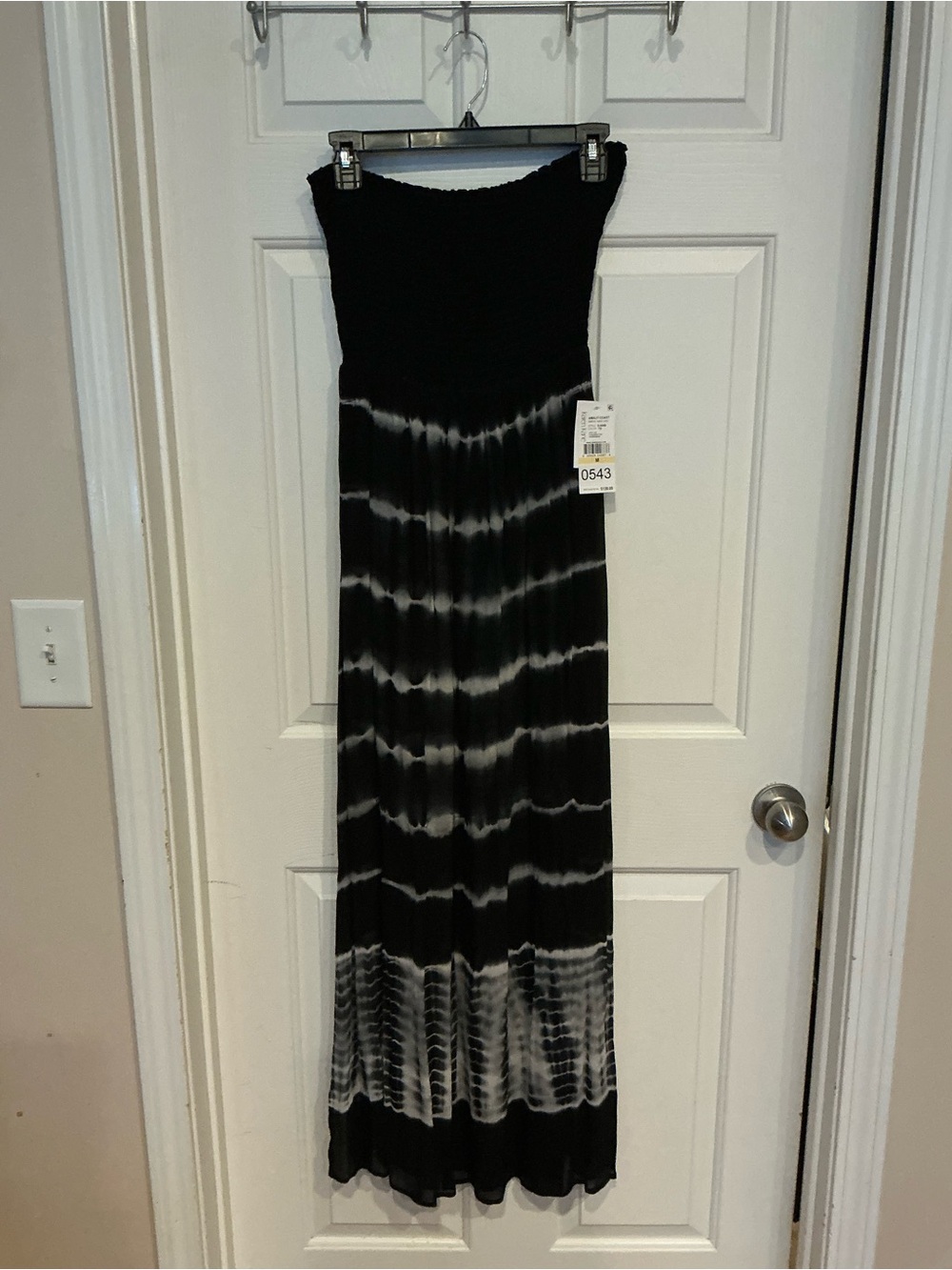 Karen Kane Black and White Tie-Dye Strapless Maxi Dress
